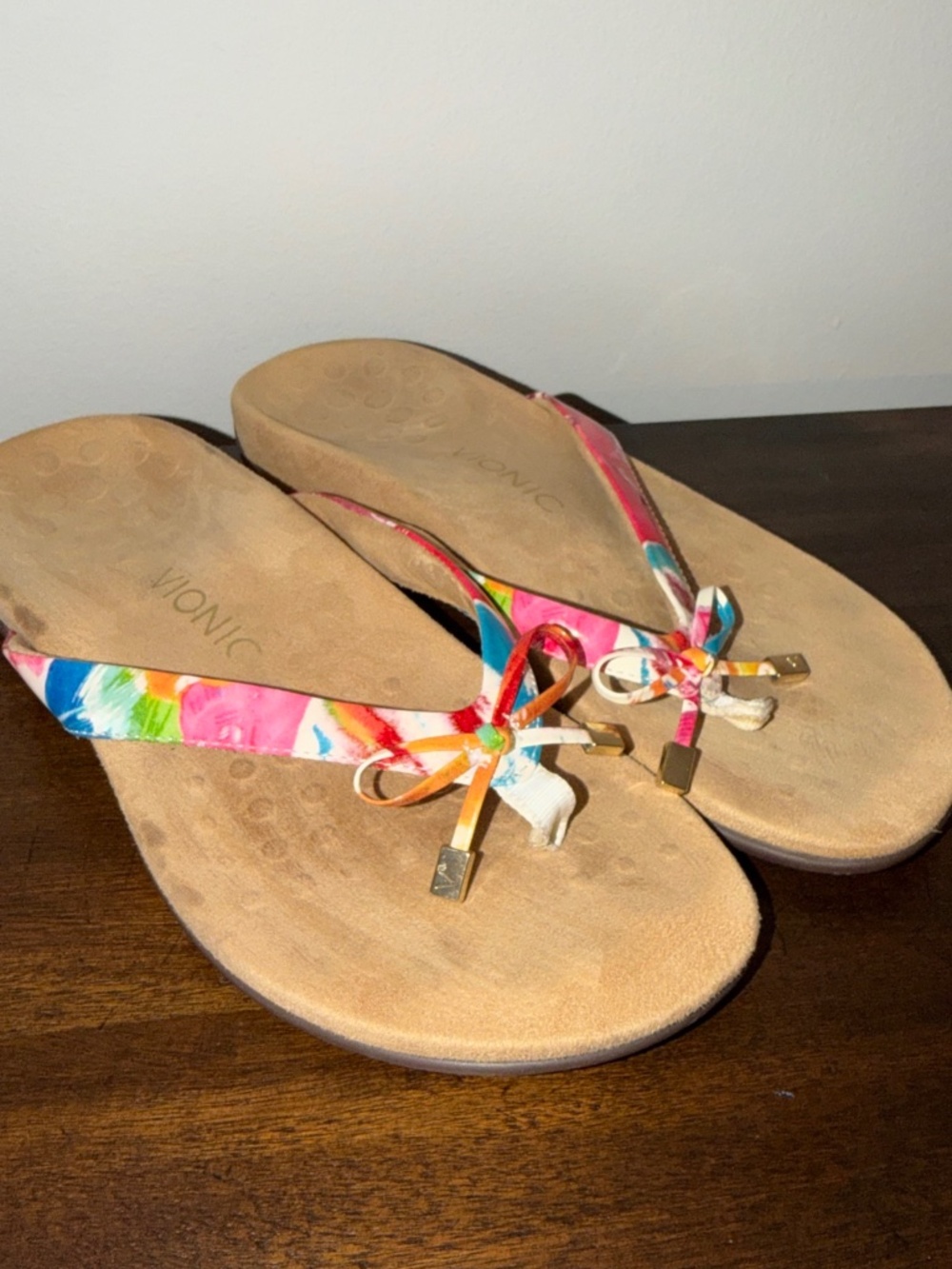 Vionic Thong Sandals Arch Support Floral Multi Color Festival Sz 10 Wide